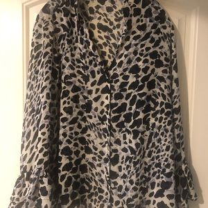 Susan Graver Navy Blue Animal Print Blouse